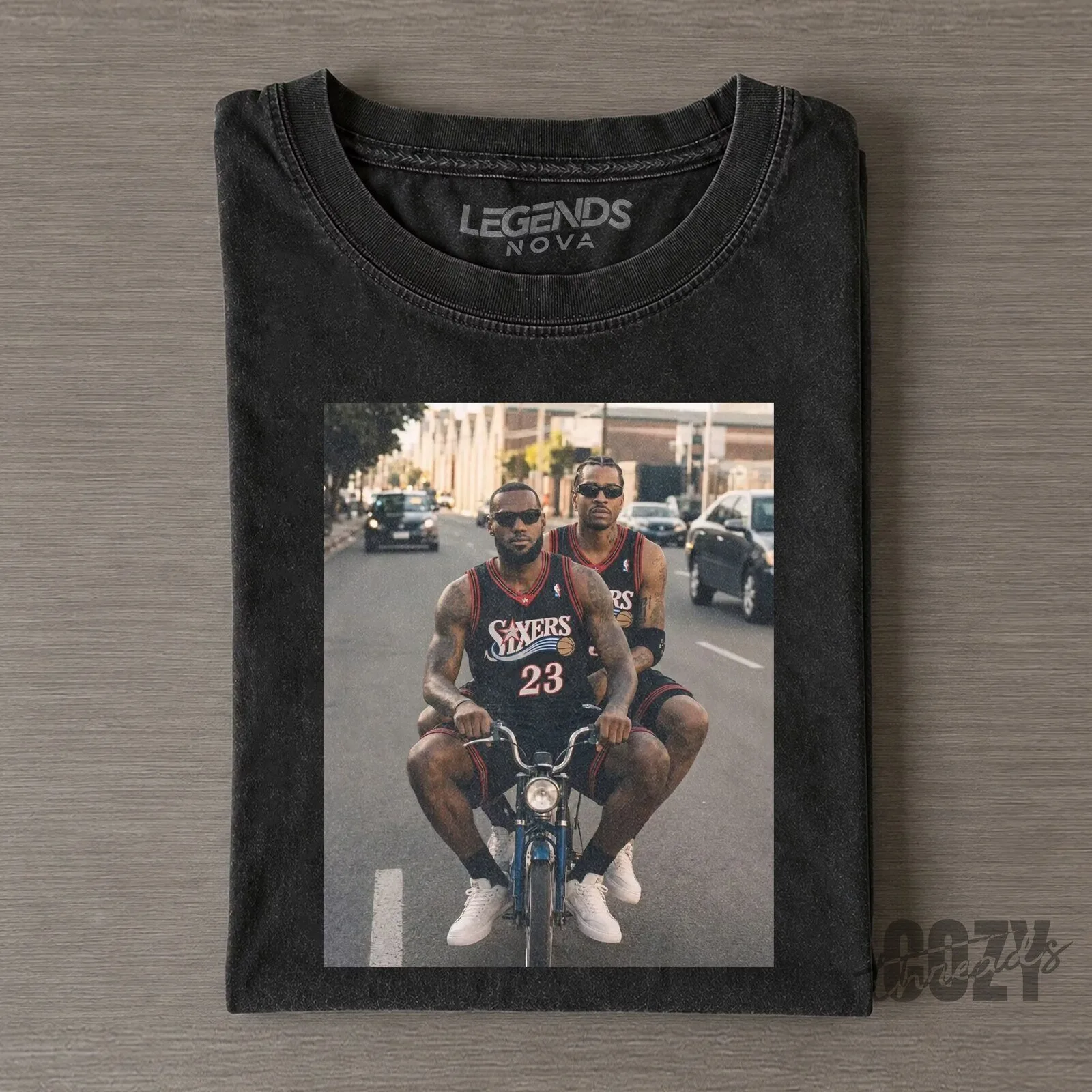 LeBron James and Allen Iverson Funny Basketball Players Riding Bike T-Shirt