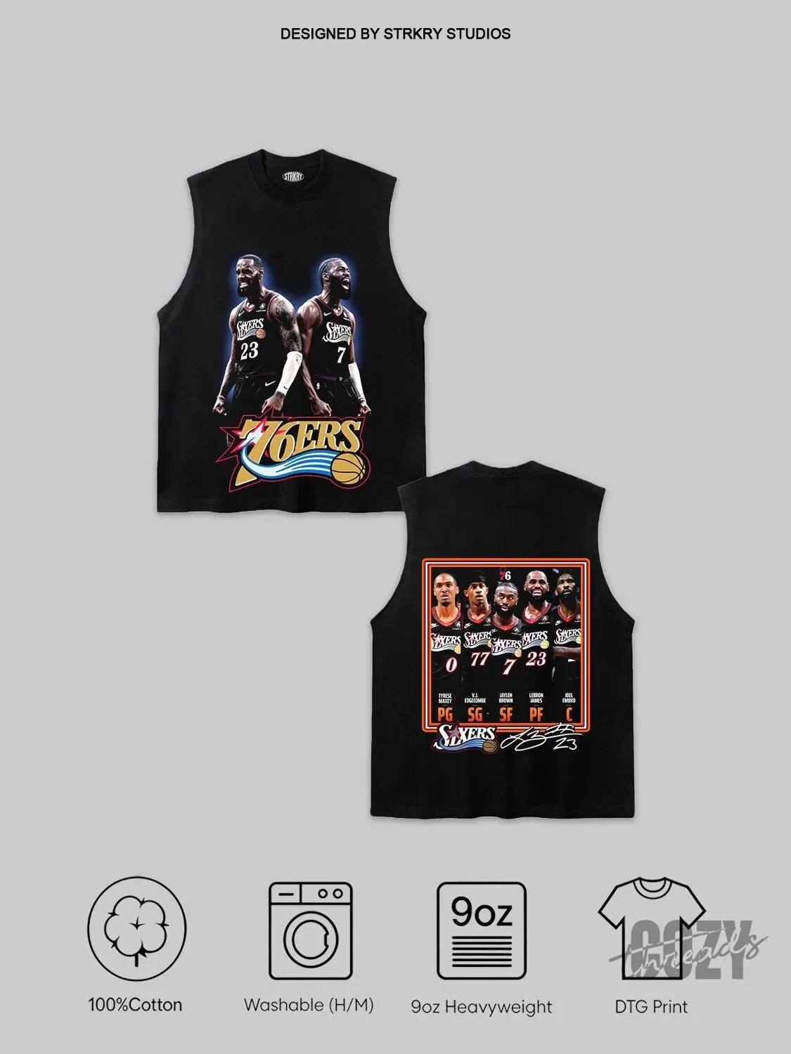 Sleeveless T-Shirt for Fans of Lebron James and the Philadelphia 76ers Basketball Team