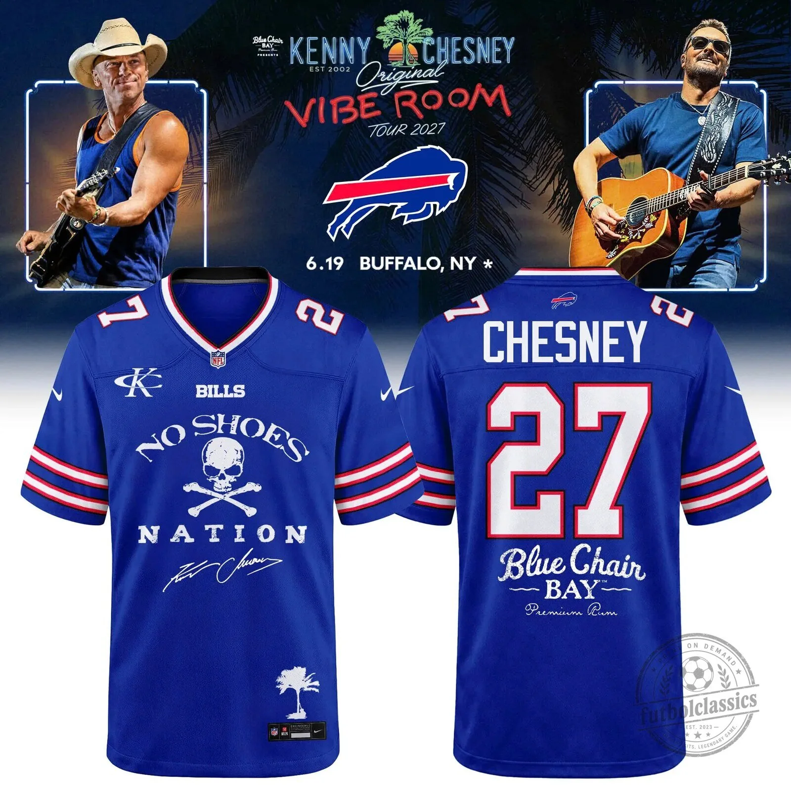 Buffalo Bills Kenny Chesney No Shoes Nation Blue Football Jersey