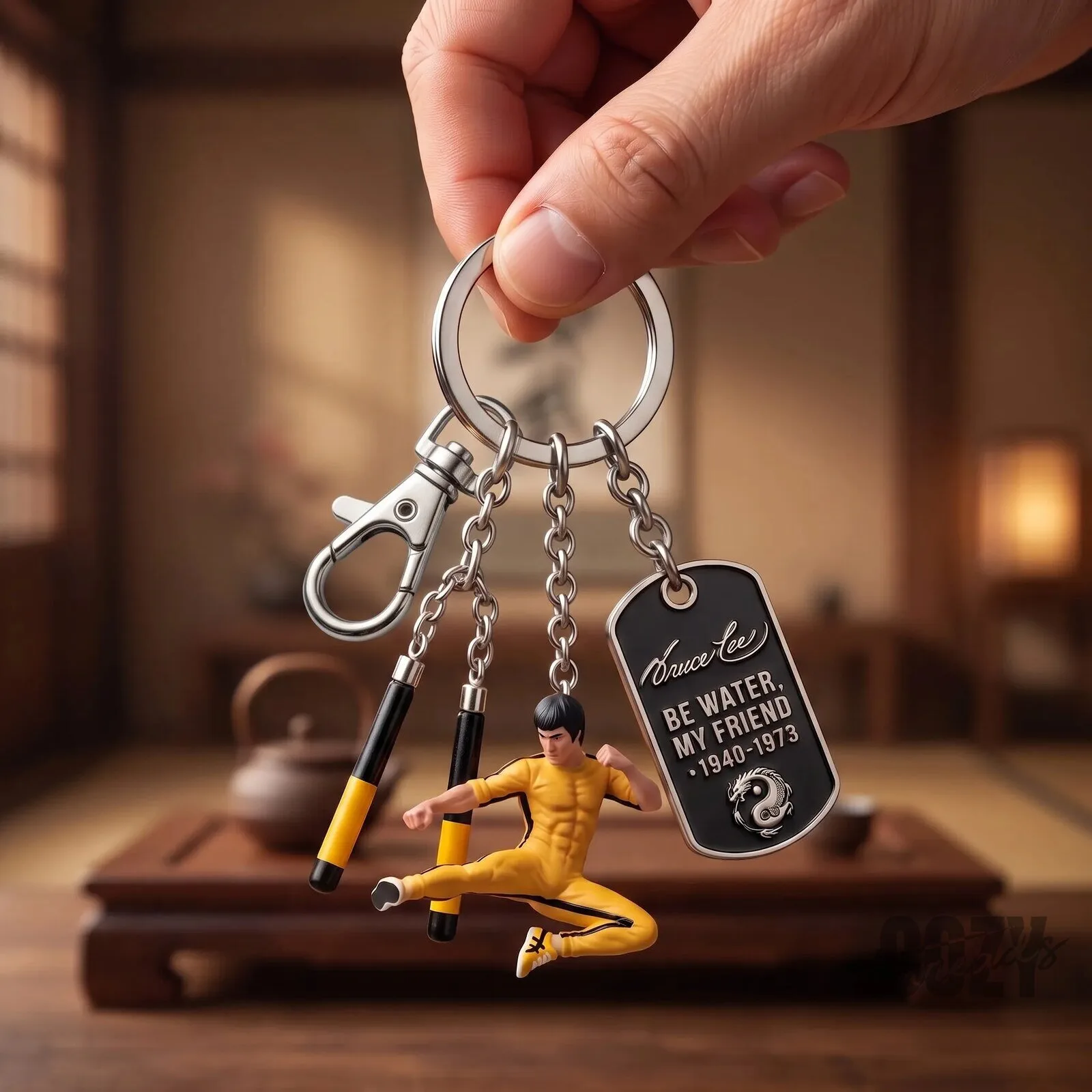 Bruce Lee Martial Arts Legend Commemorative Collector Keychain with Nunchaku Charm