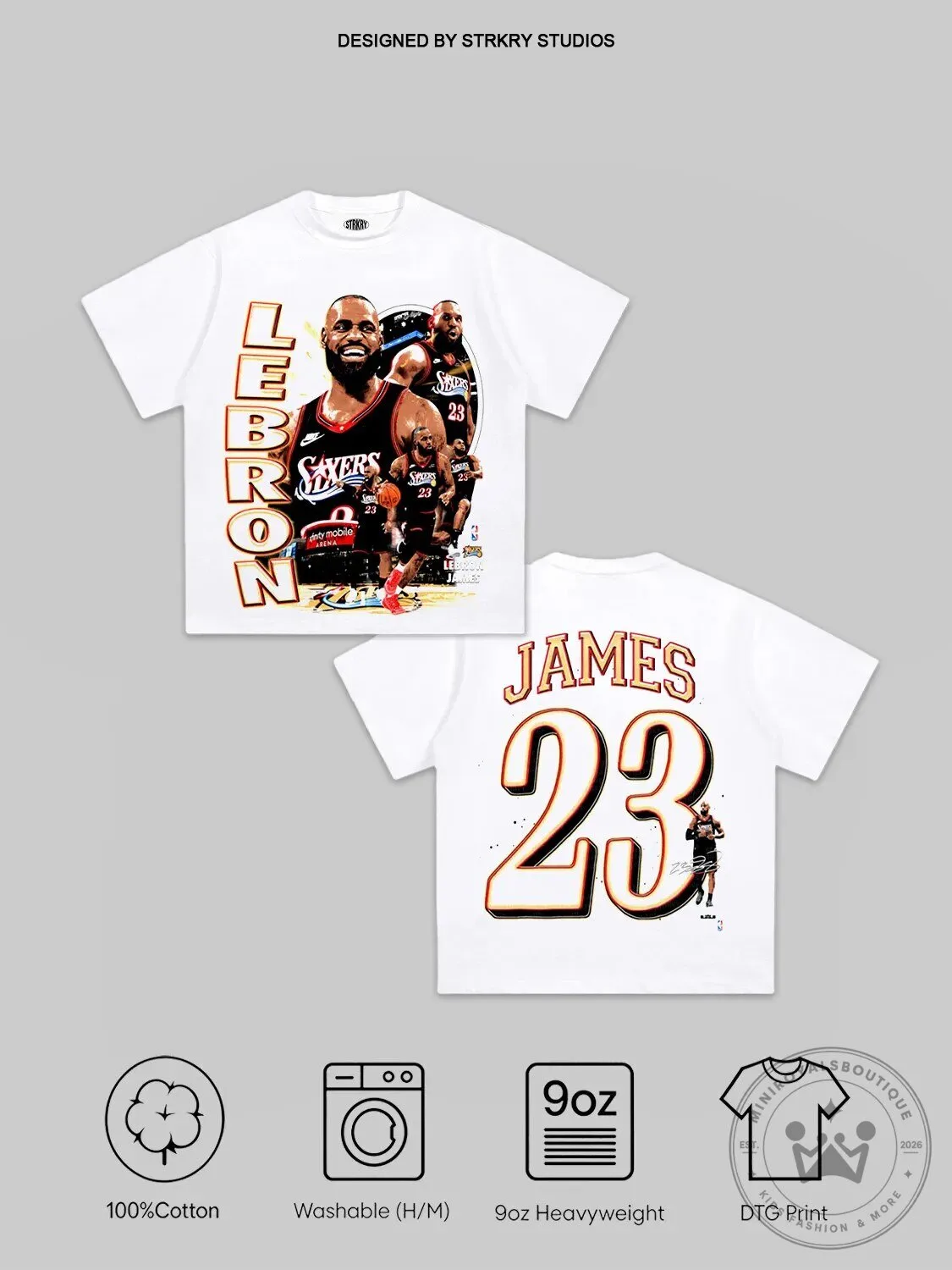 Graphic T-Shirt featuring Basketball Design of LeBron James for Philadelphia 76ers