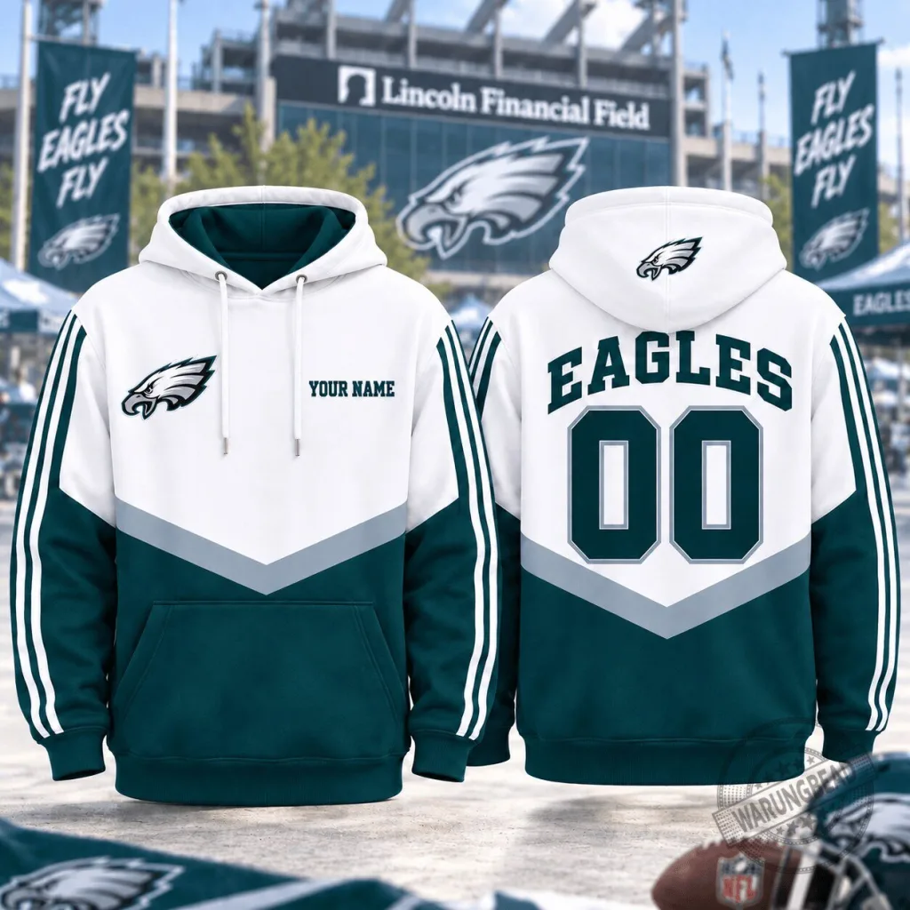 Philadelphia Eagles Personalized Game Day White and Green Hoodie Philadelphia Eagles Personalized Game Day White and Green Hoodie