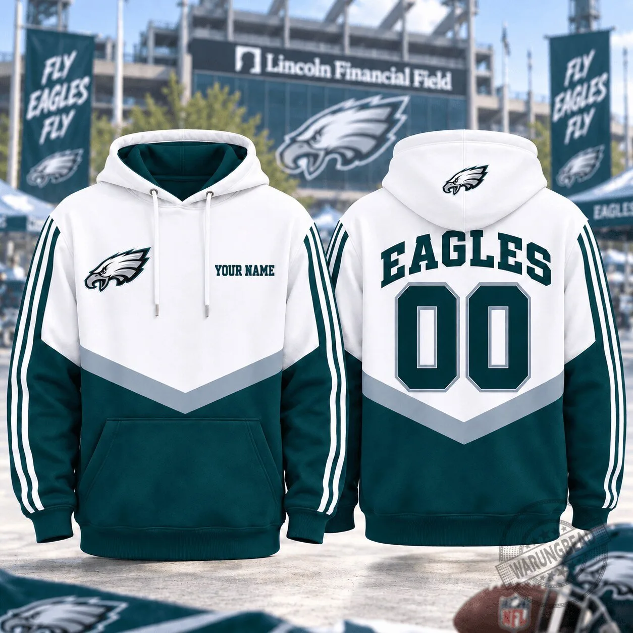 Philadelphia Eagles Personalized Game Day White and Green Hoodie 1 Philadelphia Eagles Personalized Game Day White and Green Hoodie