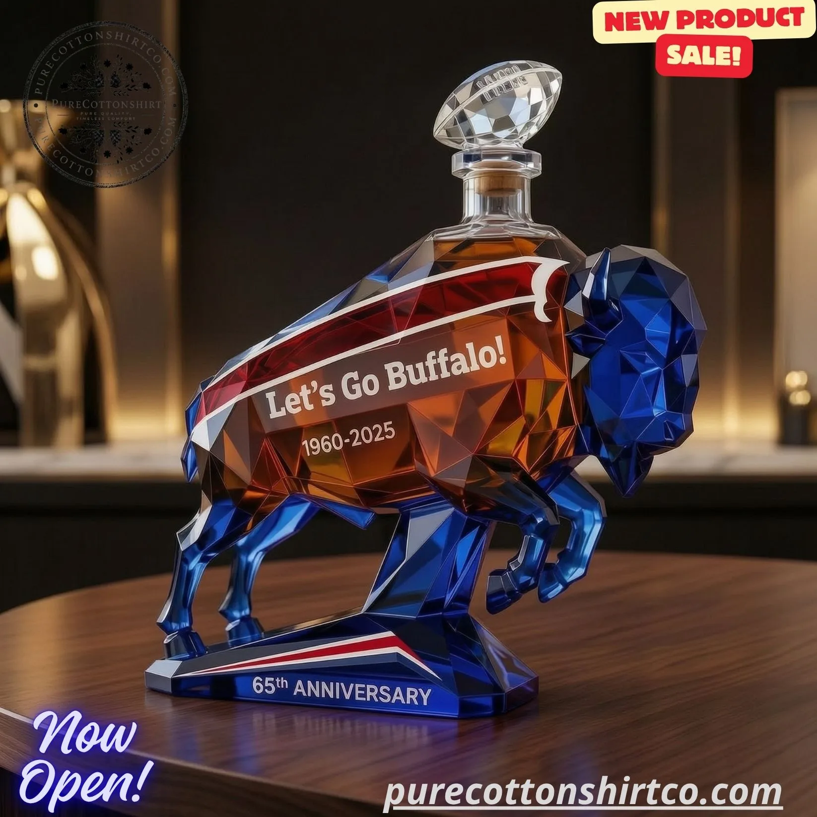 Buffalo Football 65th Anniversary Crystal Decanter (1) Buffalo Football 65th Anniversary Crystal Decanter – Let’s Go Buffalo Bison Whiskey Bottle — image 2