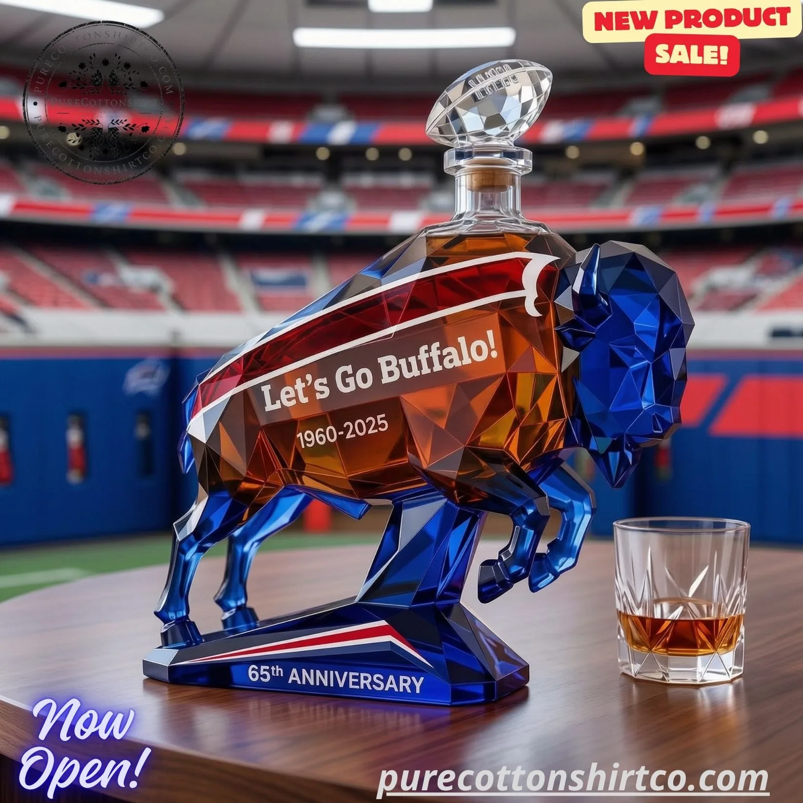 Buffalo Football 65th Anniversary Crystal Decanter (3) Buffalo Football 65th Anniversary Crystal Decanter – Let’s Go Buffalo Bison Whiskey Bottle — image 3