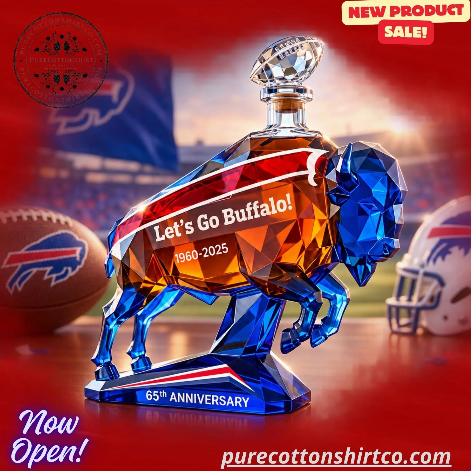 Buffalo Football 65th Anniversary Crystal Decanter (4) Buffalo Football 65th Anniversary Crystal Decanter – Let’s Go Buffalo Bison Whiskey Bottle — image 4