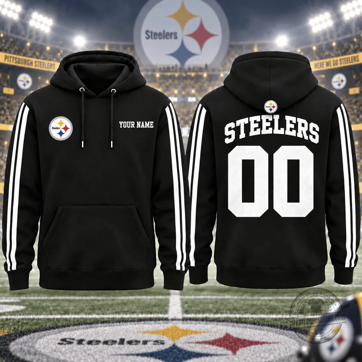 Pittsburgh Steelers Personalized Name and Number Black Hoodie