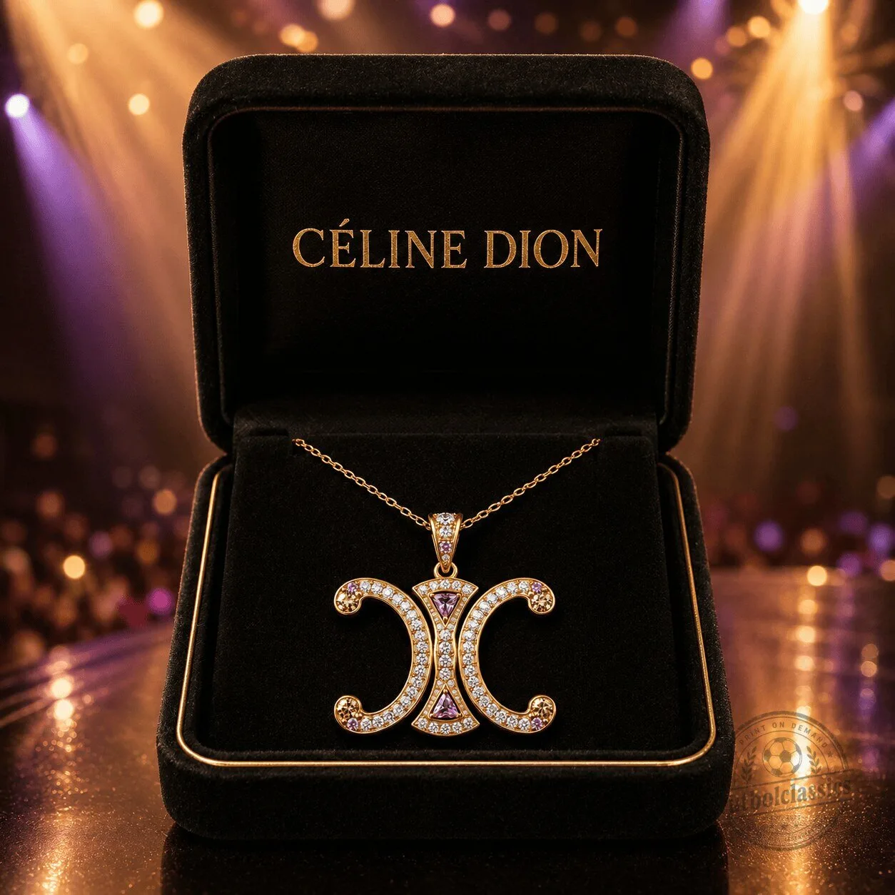 Celine Dion Gold Chain with Diamond Pendant Necklace