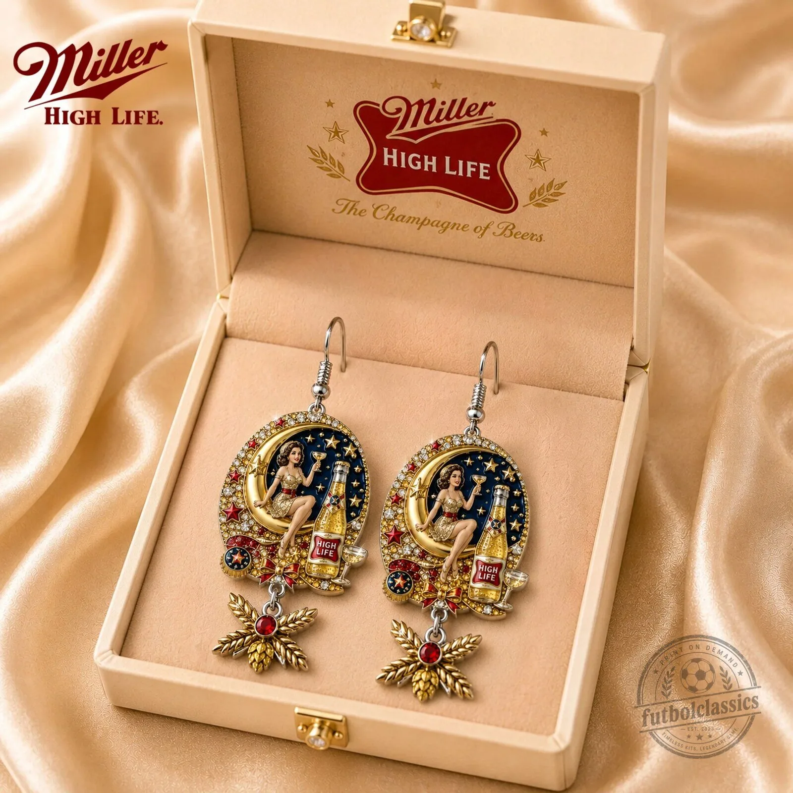 Miller High Life The Champagne of Beers Dangle Earrings