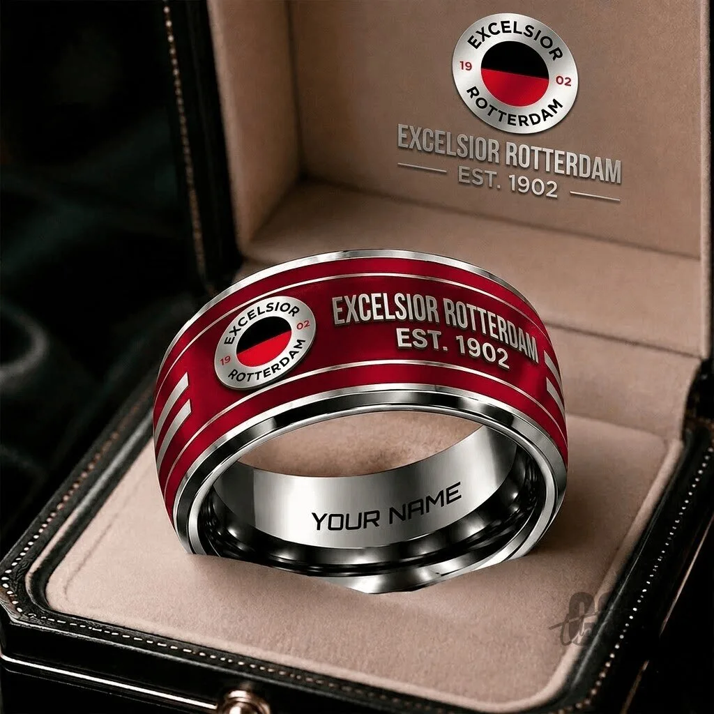 Excelsior Rotterdam Football Club Red Custom Engraved Stainless Steel Ring