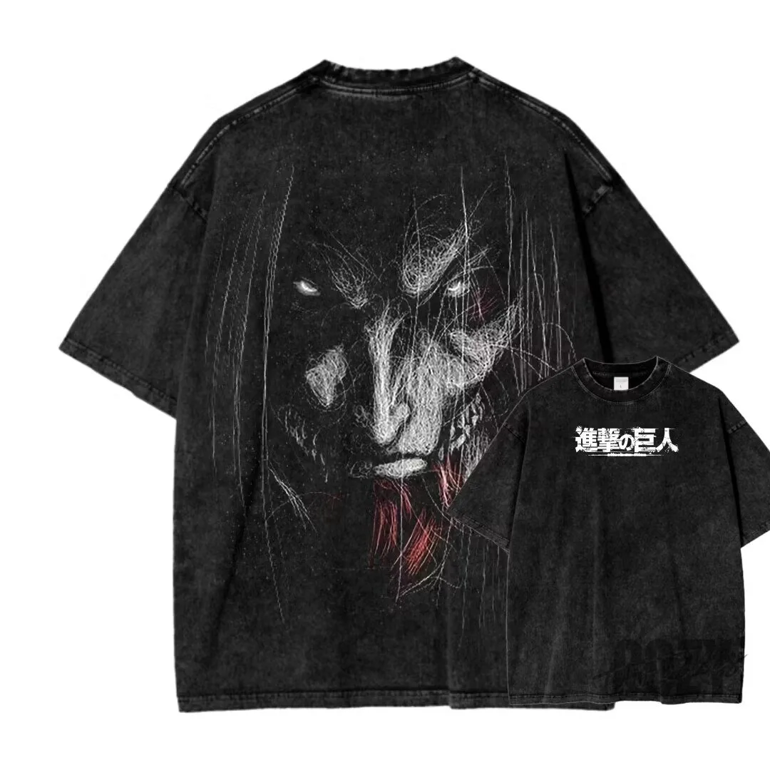 Attack on Titan Eren Yeager Founding Titan Washed Black Graphic T-Shirt