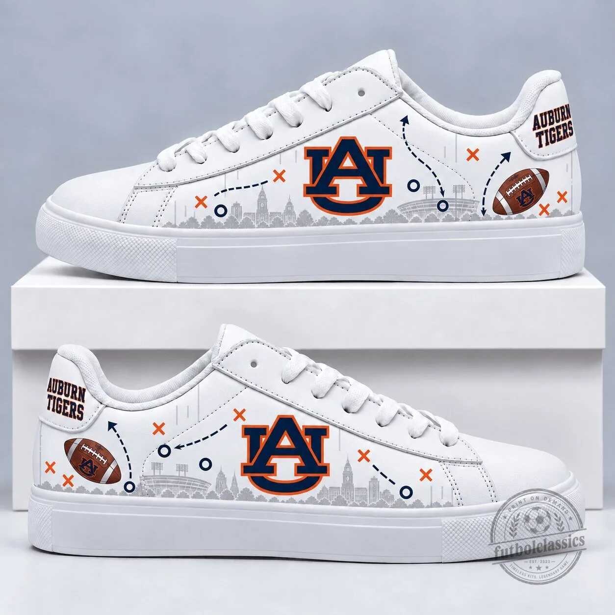 Auburn Tigers NCAA Football Team White Low-Top Sneakers