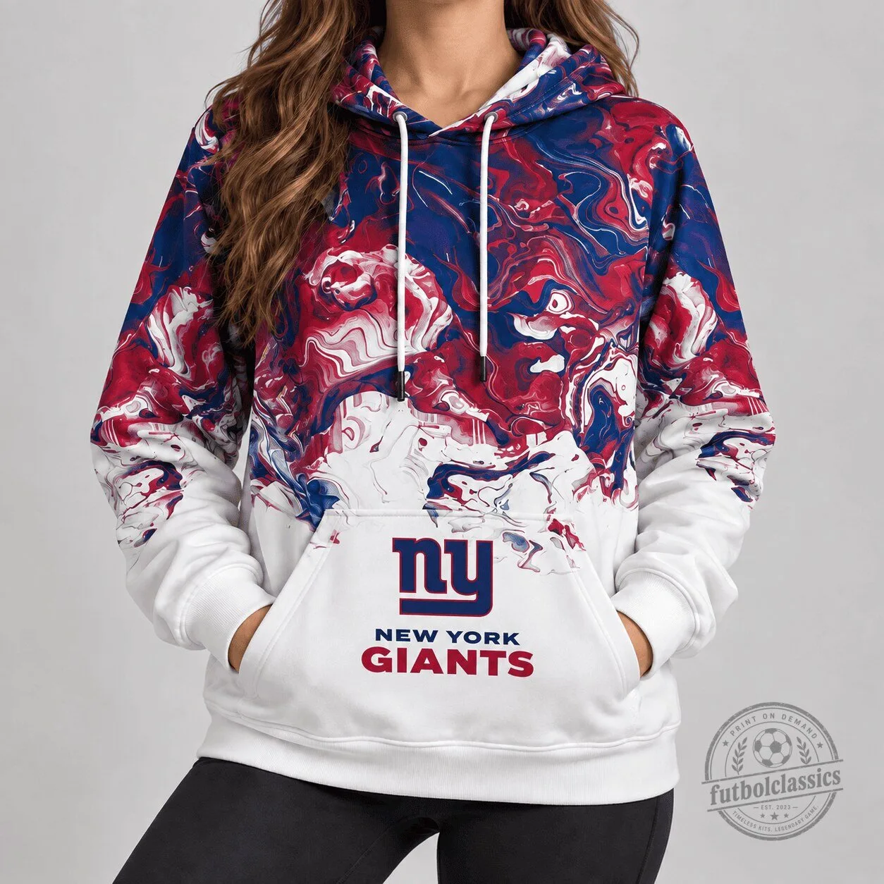 New York Giants NFL Team Colors Lava Flow Pattern Hoodie