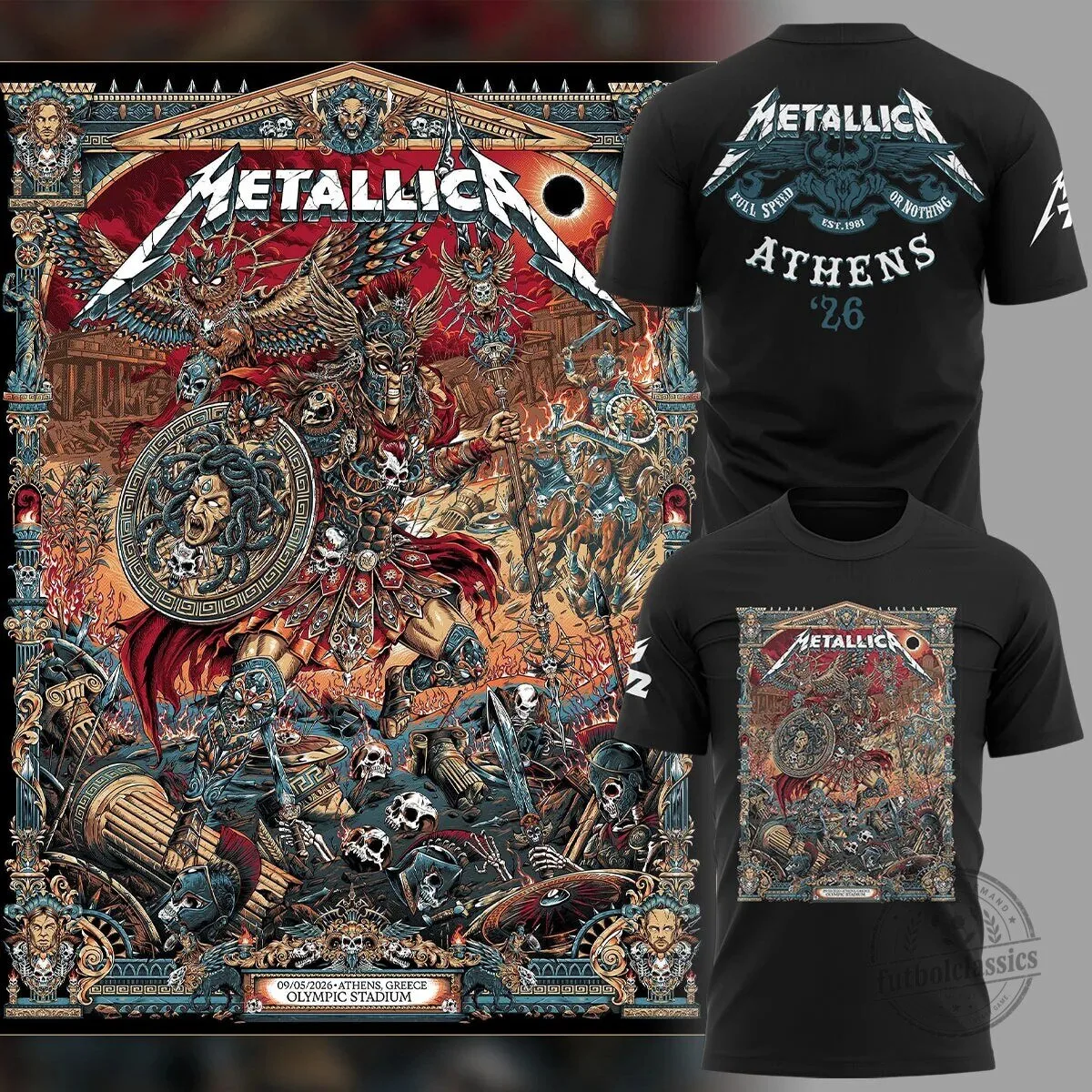 Metallica Athens Greece 2026 Concert Tour Black Graphic T-Shirt