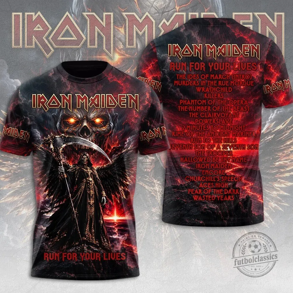 Run For Your Lives Album Art T-Shirt by Iron Maiden - Graphic Design