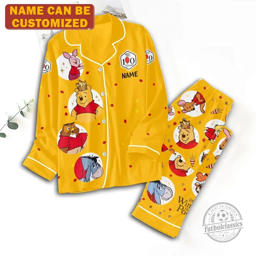 Personalized Winnie The Pooh 100th Anniversary Yellow Pajamas Set