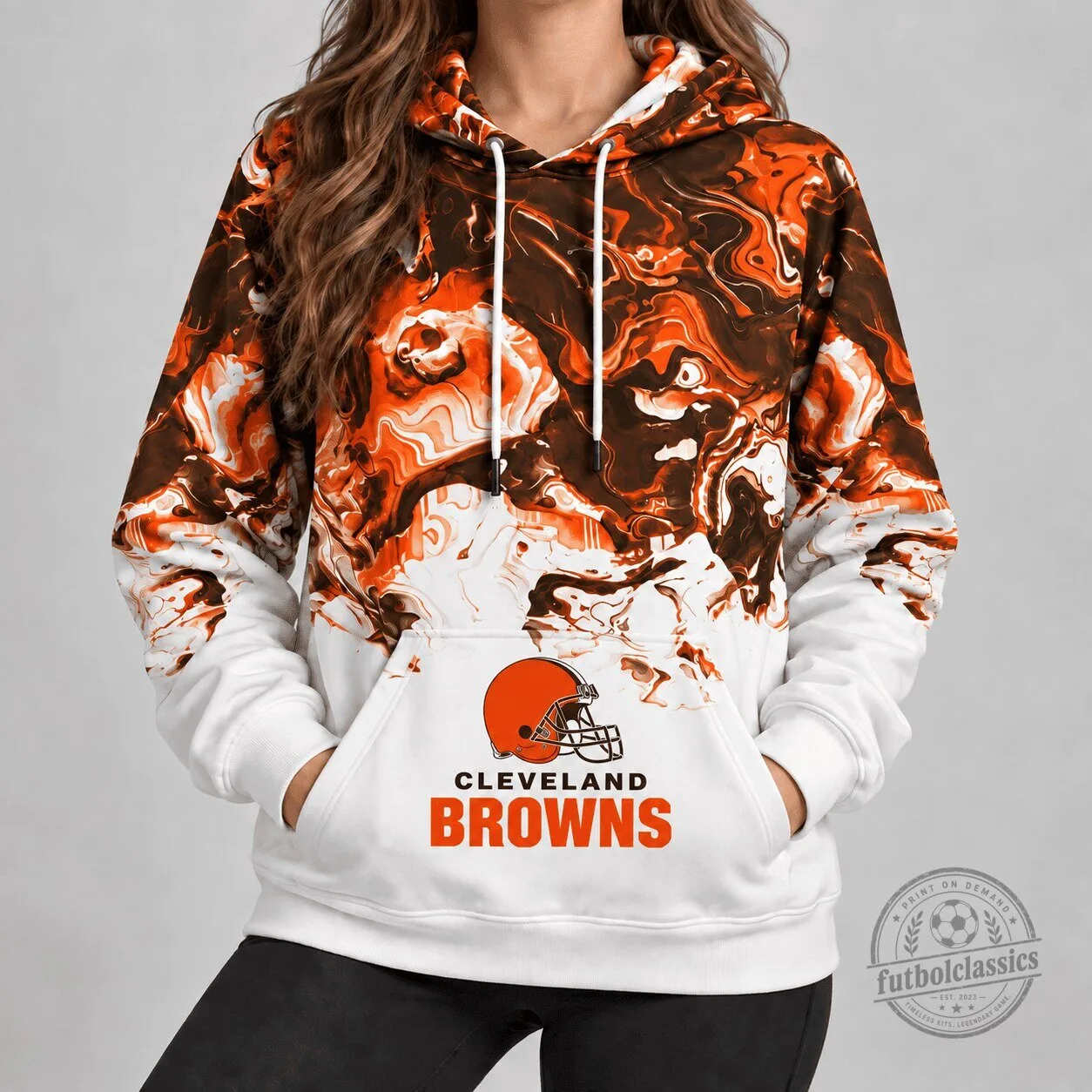 Cleveland Browns Football Team Colors Lava Flow Pattern Hoodie