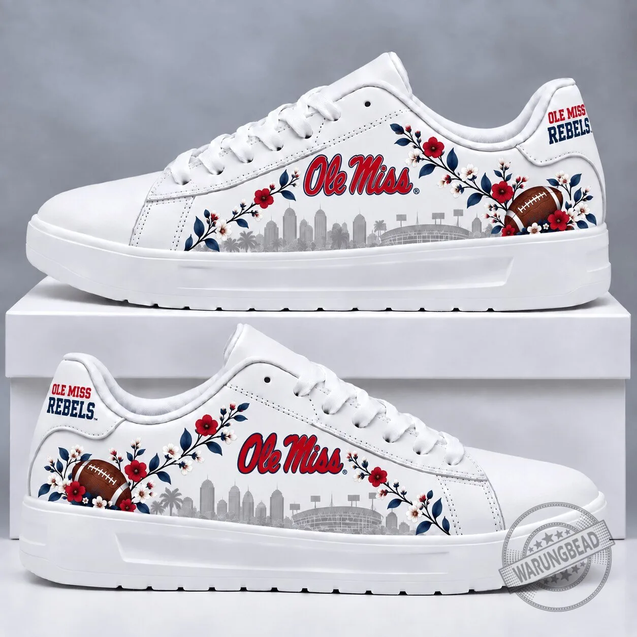 Ole Miss Rebels Floral Football Team Logo White Sneakers