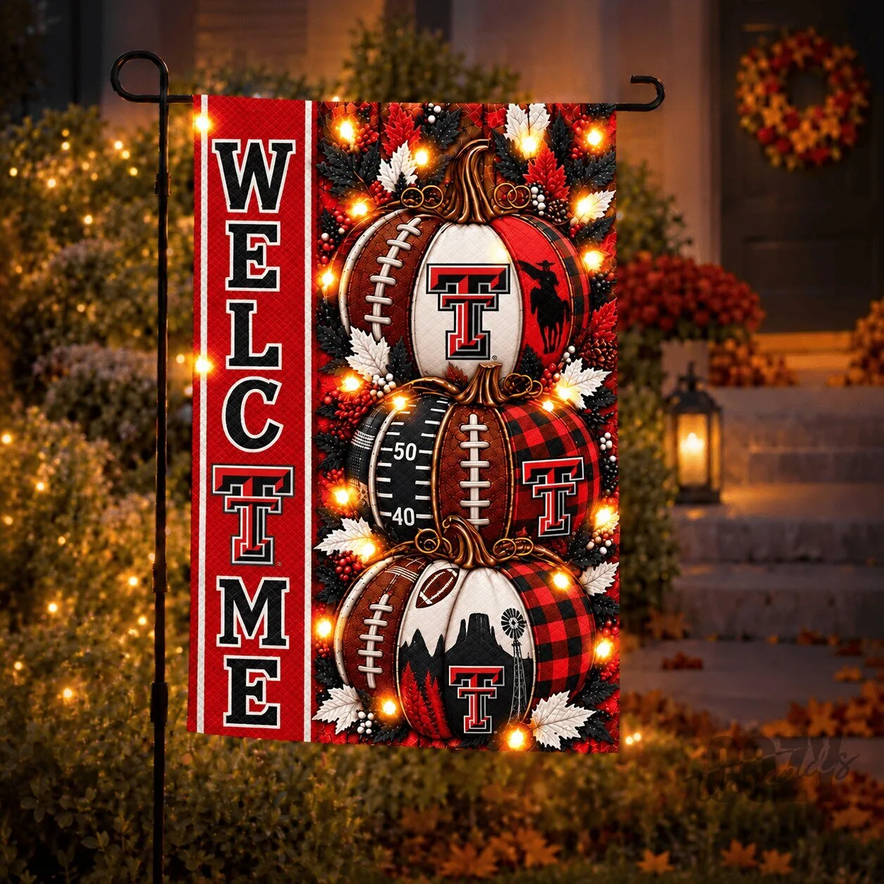 Texas Tech Red Raiders Welcome Pumpkin Football Fall Garden Flag 1 Texas Tech Red Raiders Welcome Pumpkin Football Fall Garden Flag