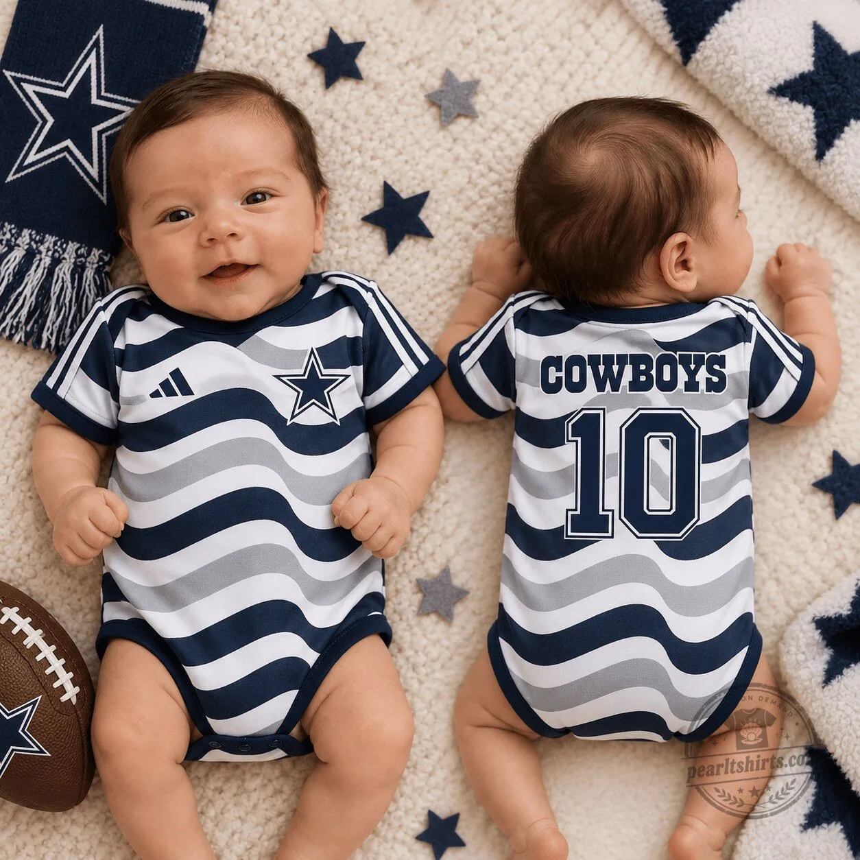 Dallas Cowboys NFL Baby Game Day Legend Striped Short Sleeve Romper