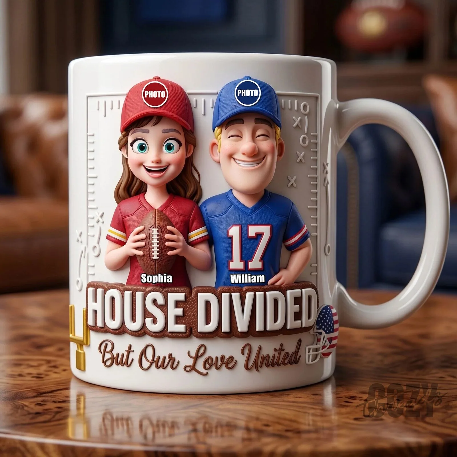 Personalized House Divided But Our Love United Football Couple Mug