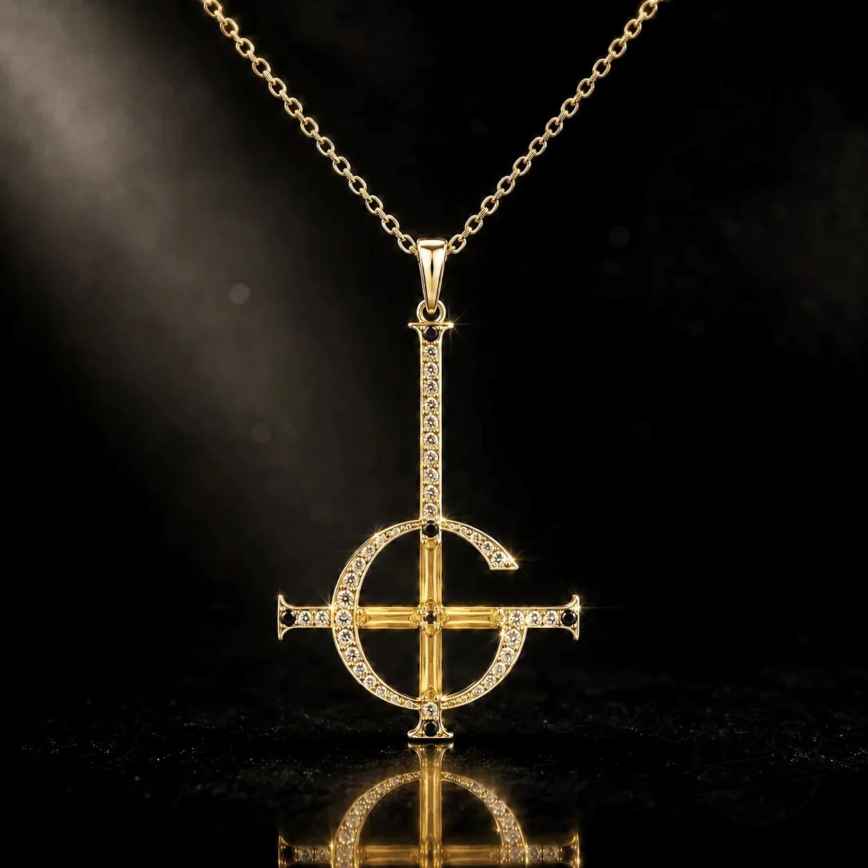 Gold Diamond Cross Pendant Necklace by Ghost Band featuring Papa Emeritus IV 5 Gold Diamond Cross Pendant Necklace by Ghost Band featuring Papa Emeritus IV