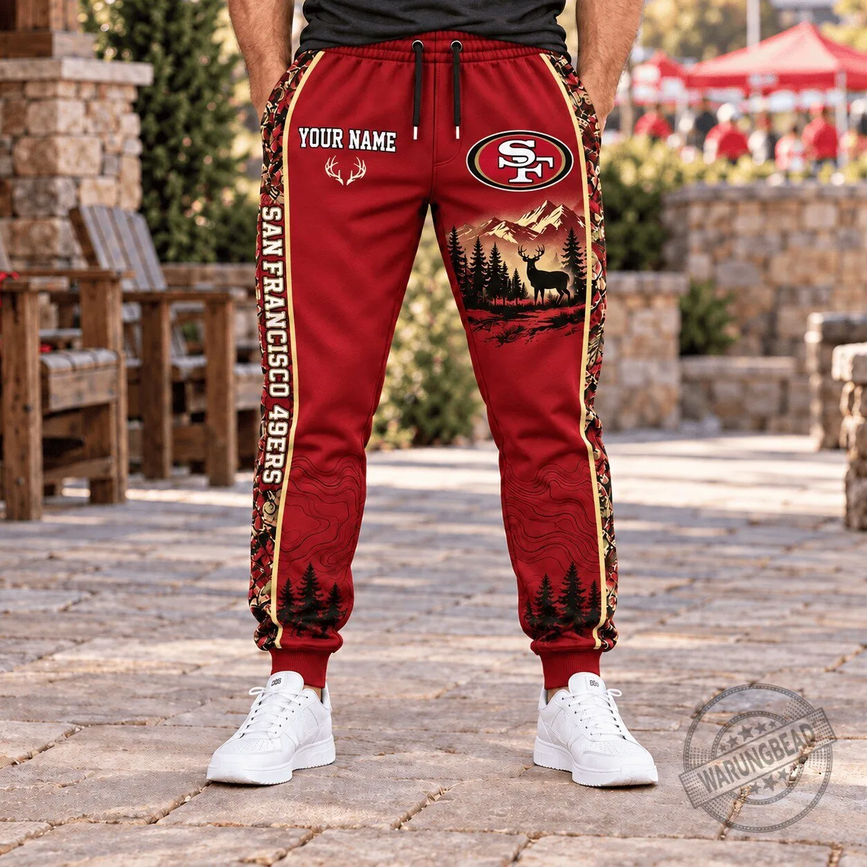 San Francisco 49ers Deer Hunting Nature Inspired Red Custom Jogger Pants 1 San Francisco 49ers Deer Hunting Nature Inspired Red Custom Jogger Pants