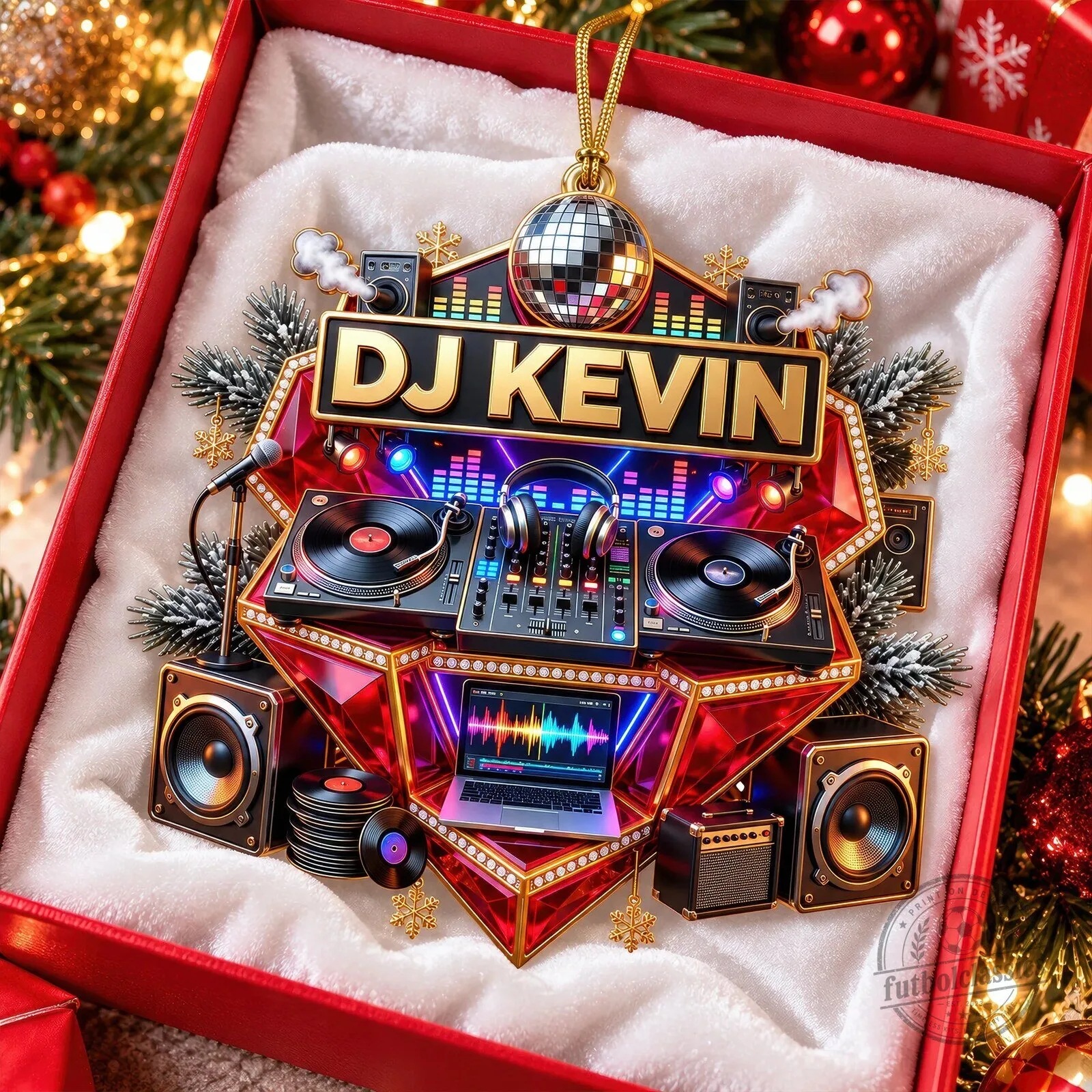 Personalized DJ Kevin Turntable Christmas Tree Ornament 4 Personalized DJ Kevin Turntable Christmas Tree Ornament