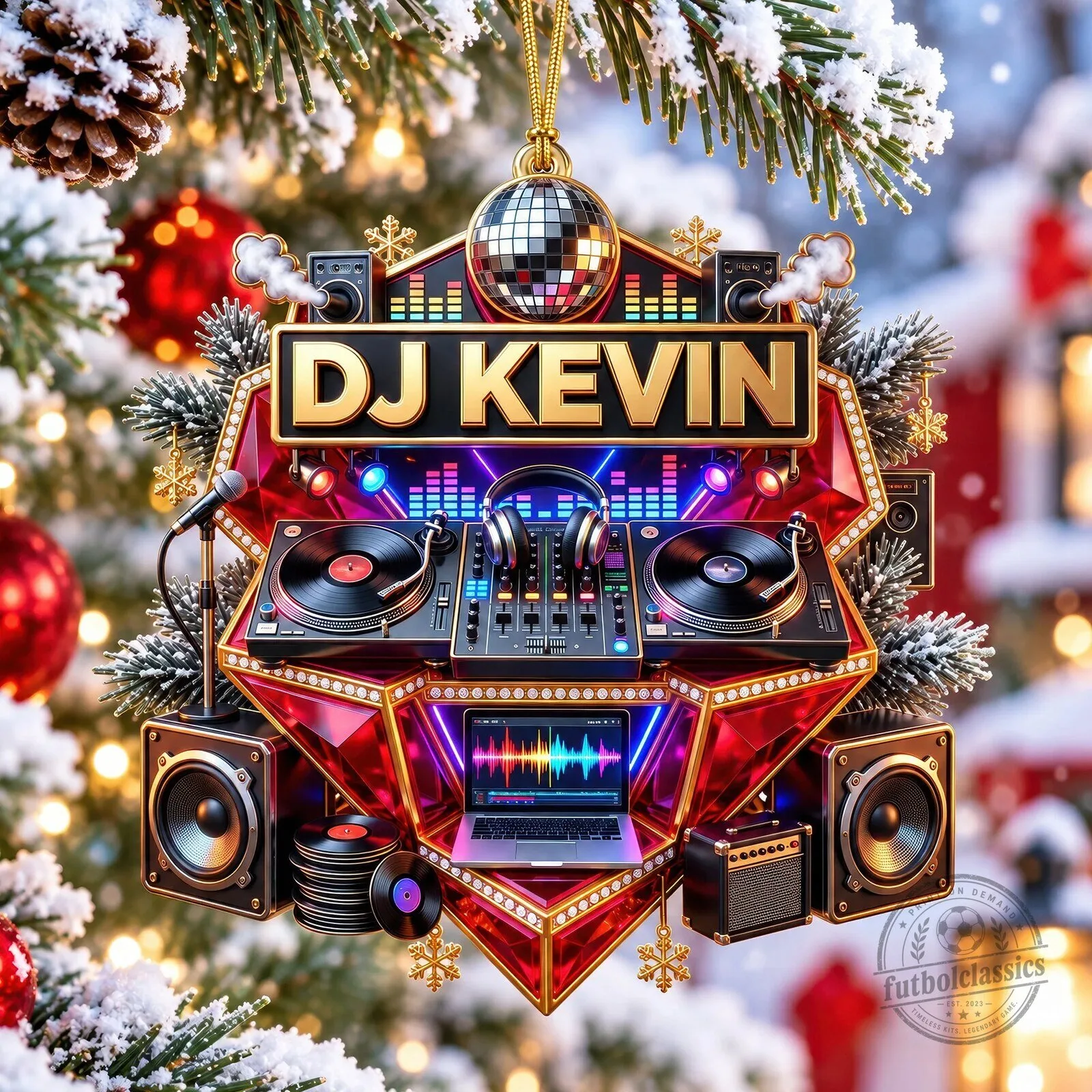 Personalized DJ Kevin Turntable Christmas Tree Ornament 5 Personalized DJ Kevin Turntable Christmas Tree Ornament