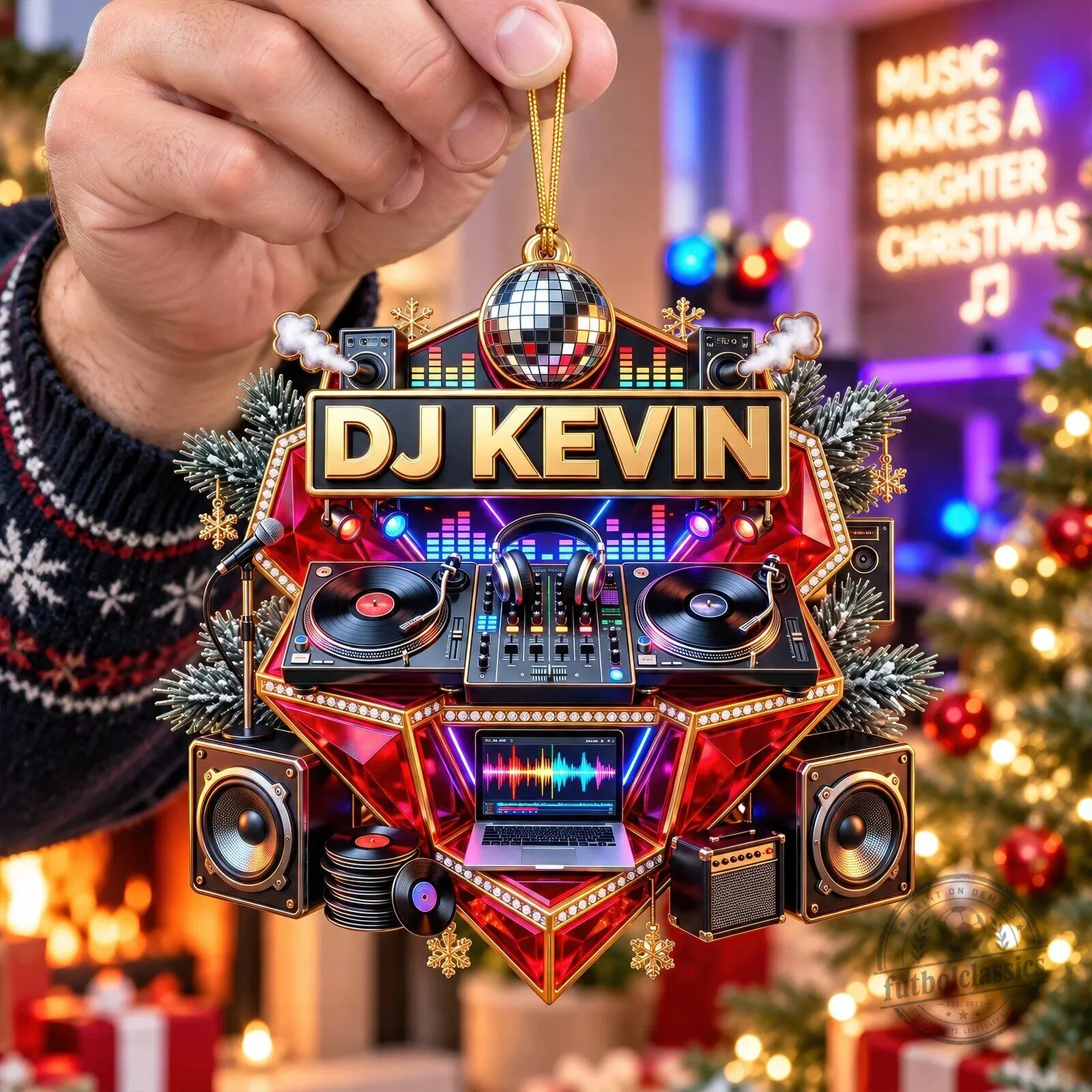 Personalized DJ Kevin Turntable Christmas Tree Ornament 6 Personalized DJ Kevin Turntable Christmas Tree Ornament