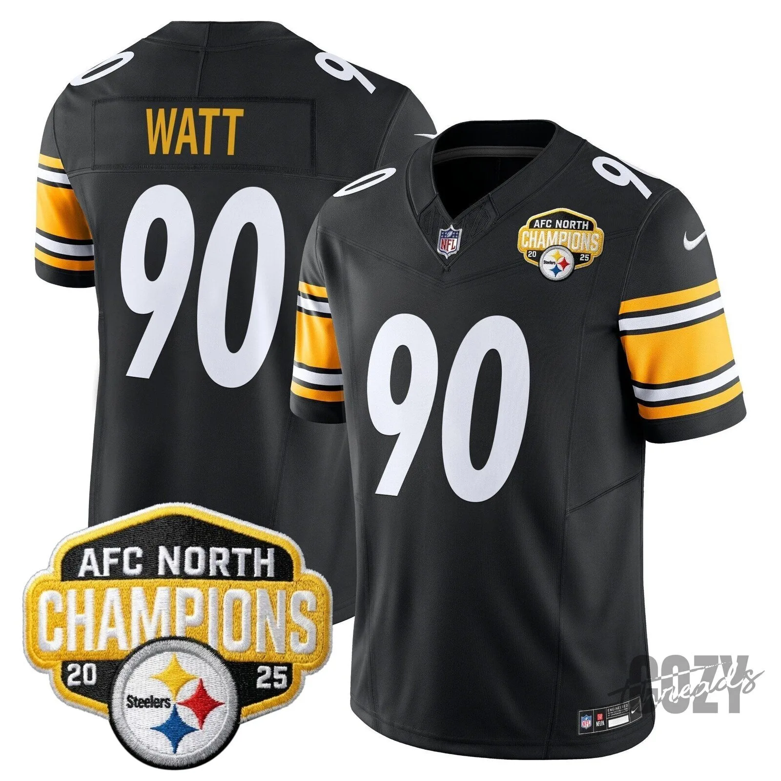 AFC North Champions Pittsburgh Steelers T.J. Watt 90 Black Football Jersey