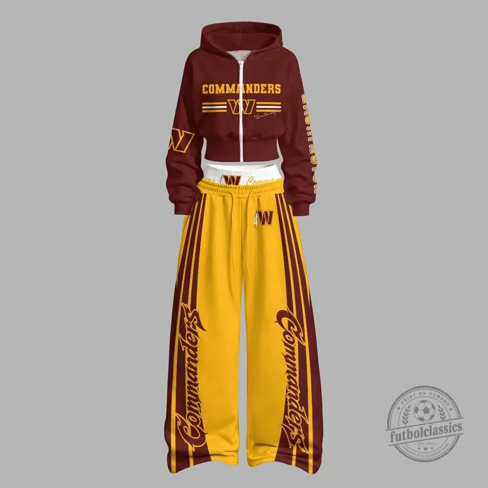 Women's Cropped Hoodie and Wide Leg Pants Set - Washington Commanders