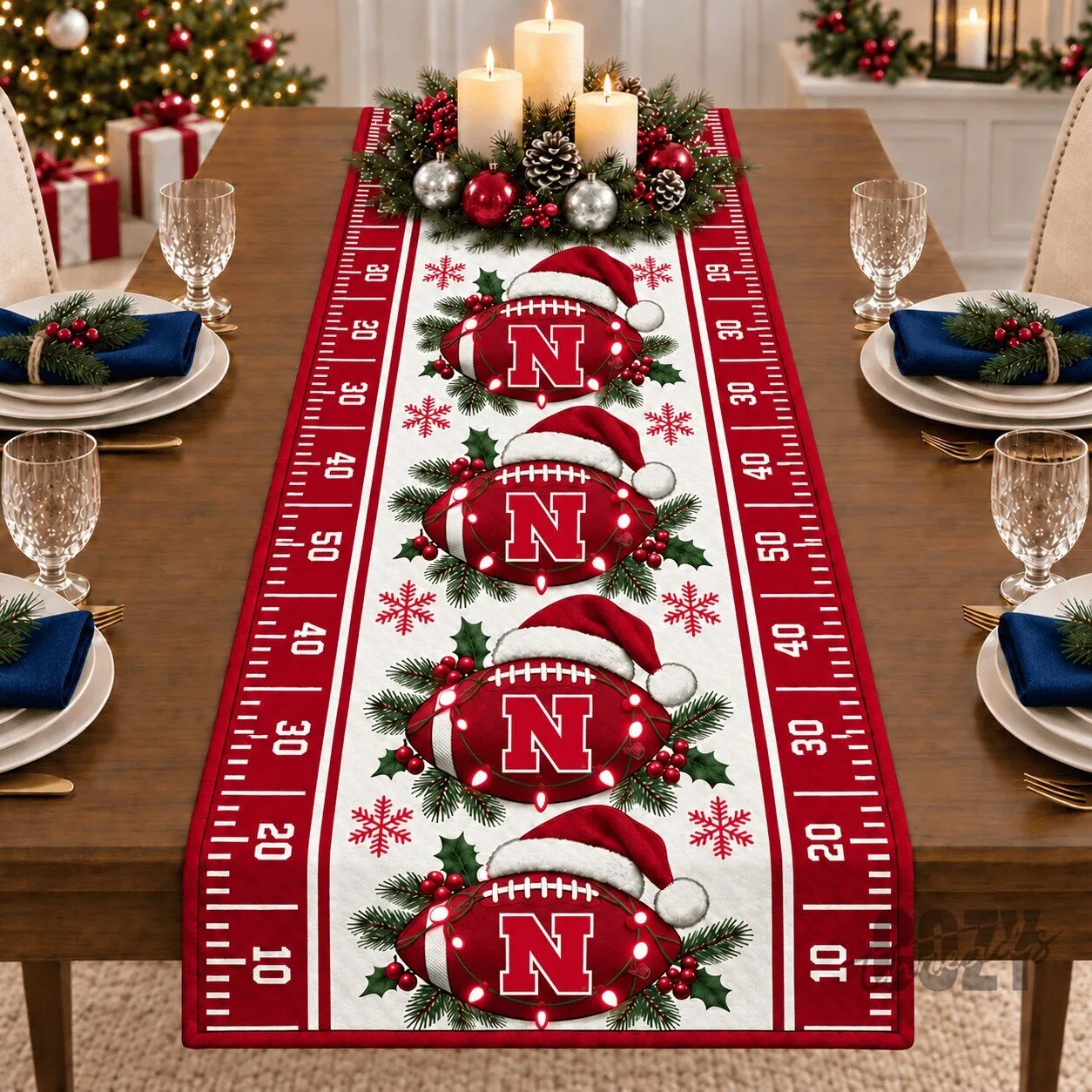 Nebraska Cornhuskers Christmas Football Field Table Runner