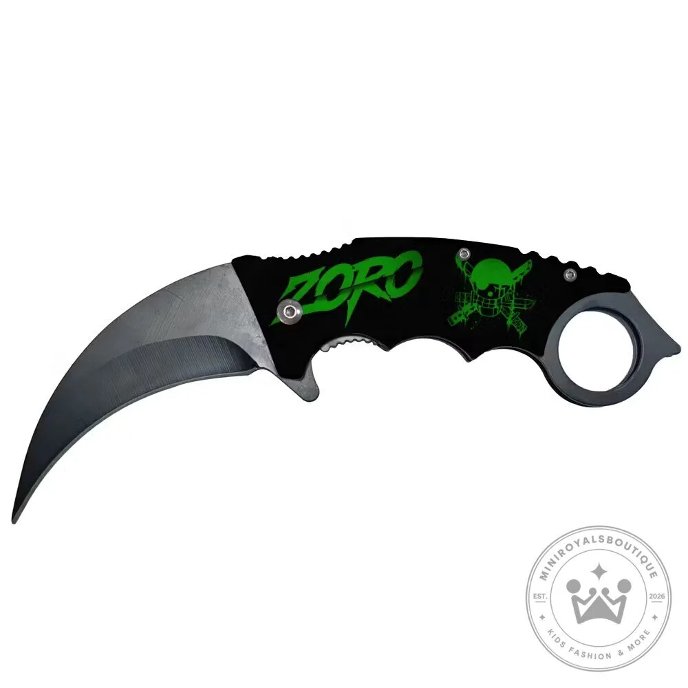 One Piece Roronoa Zoro Folding Karambit Knife with Skull and Crossbones