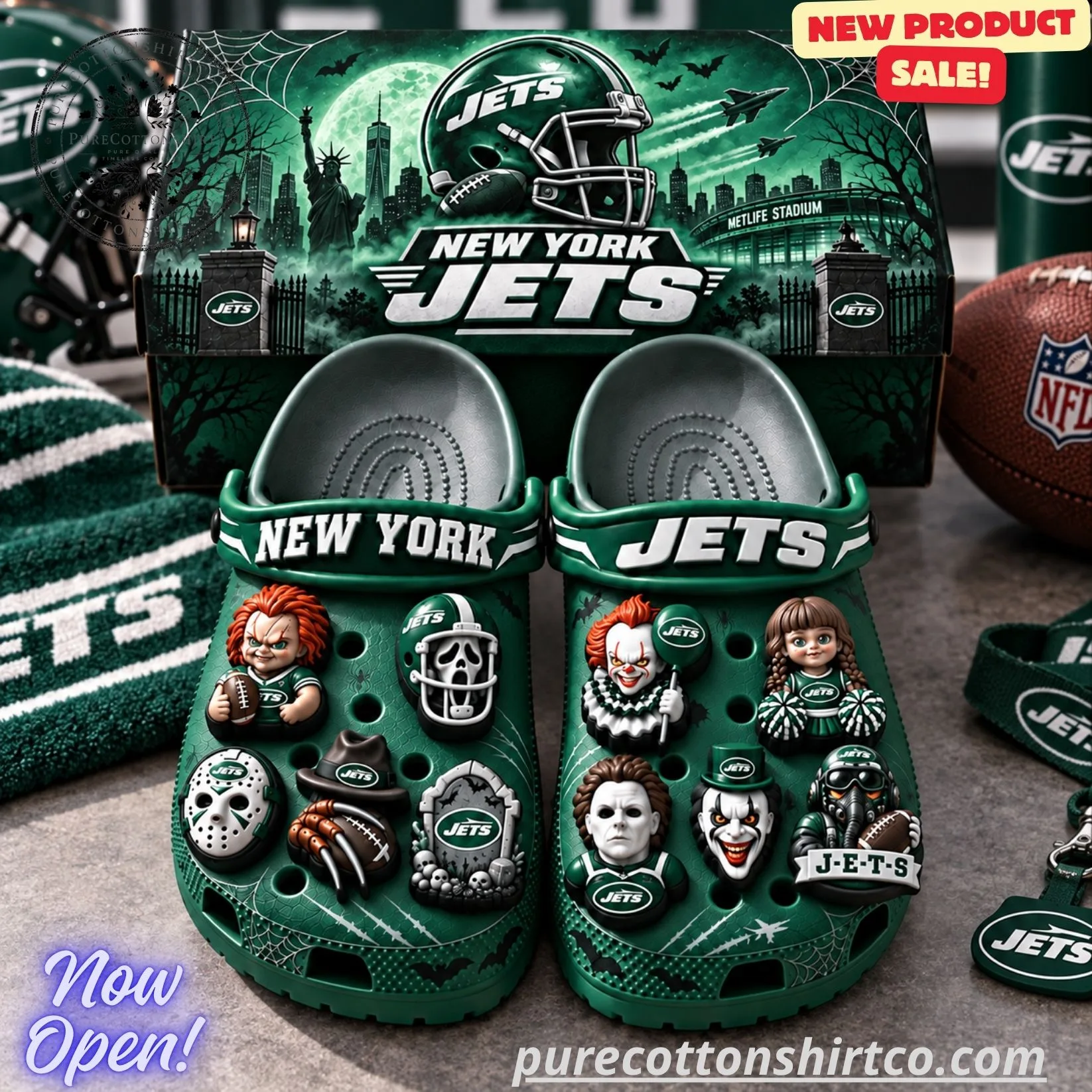 New York Jets Horror Characters Clogs – Halloween Football Fan Clog Shoes (No Box)