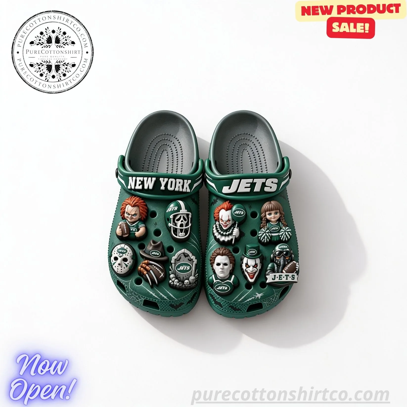 New York Jets Horror Characters Clogs (3) New York Jets Horror Characters Clogs – Halloween Football Fan Clog Shoes (No Box) — image 3