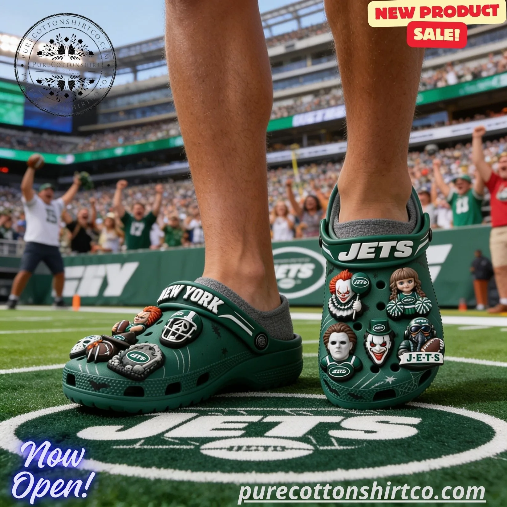 New York Jets Horror Characters Clogs (4) New York Jets Horror Characters Clogs – Halloween Football Fan Clog Shoes (No Box) — image 4