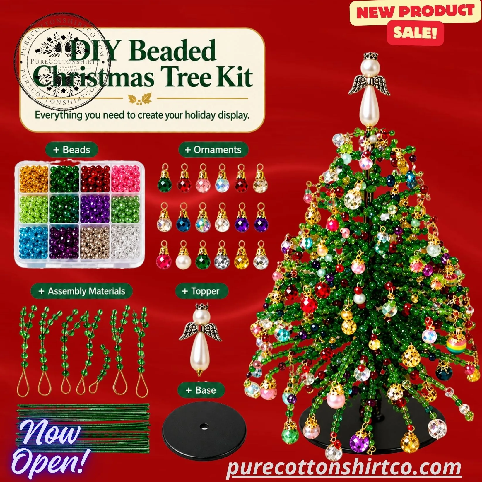 Handcrafted Beaded Christmas Tree Tabletop Decor (1) Handcrafted Beaded Christmas Tree Tabletop Decor (DIY Beaded ) – Lighted Mini Holiday Tree Ornament — image 2