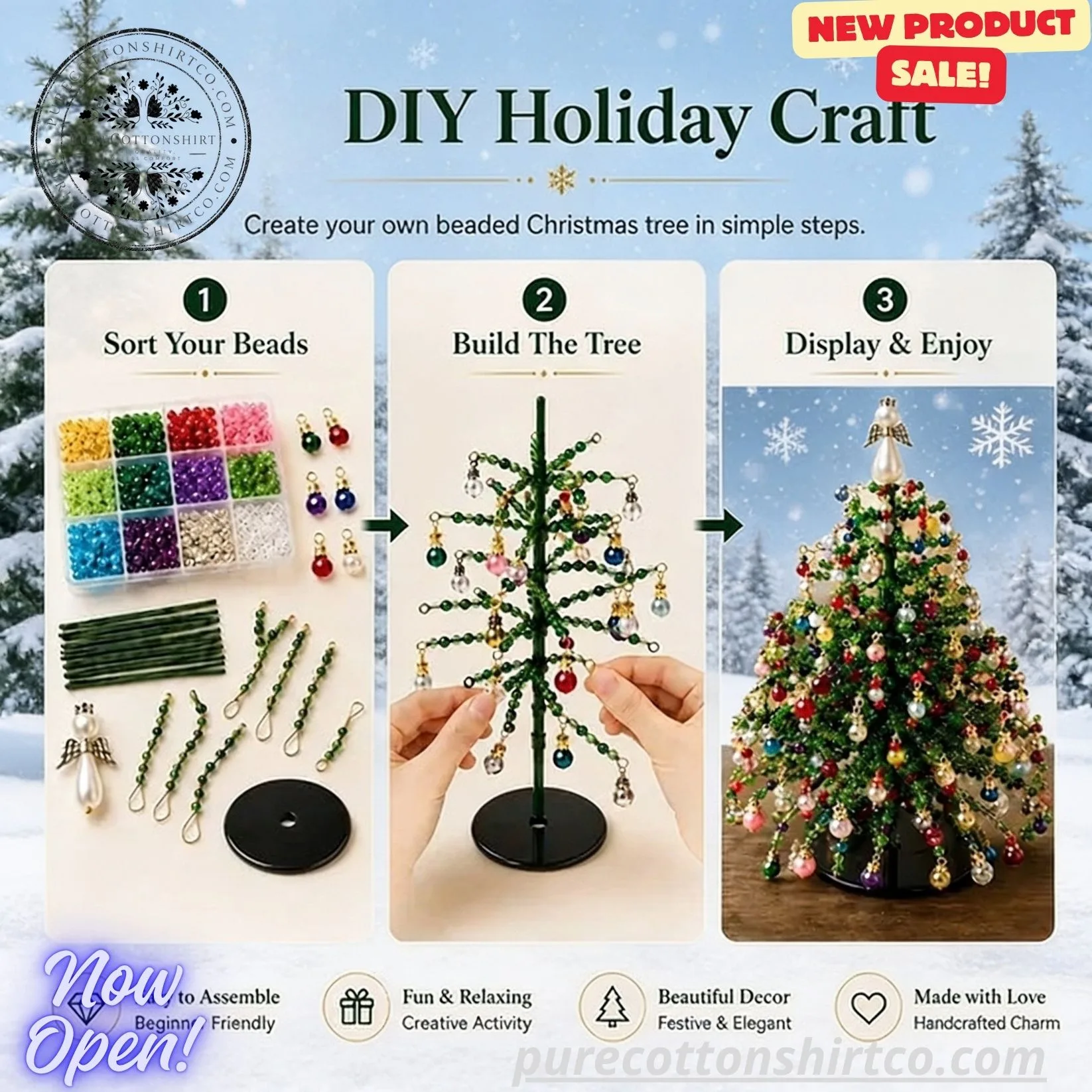 Handcrafted Beaded Christmas Tree Tabletop Decor (5) Handcrafted Beaded Christmas Tree Tabletop Decor (DIY Beaded ) – Lighted Mini Holiday Tree Ornament — image 5