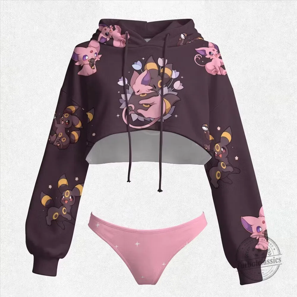 Espeon Umbreon Pokemon Eevee Evolution Cropped Hoodie for Women