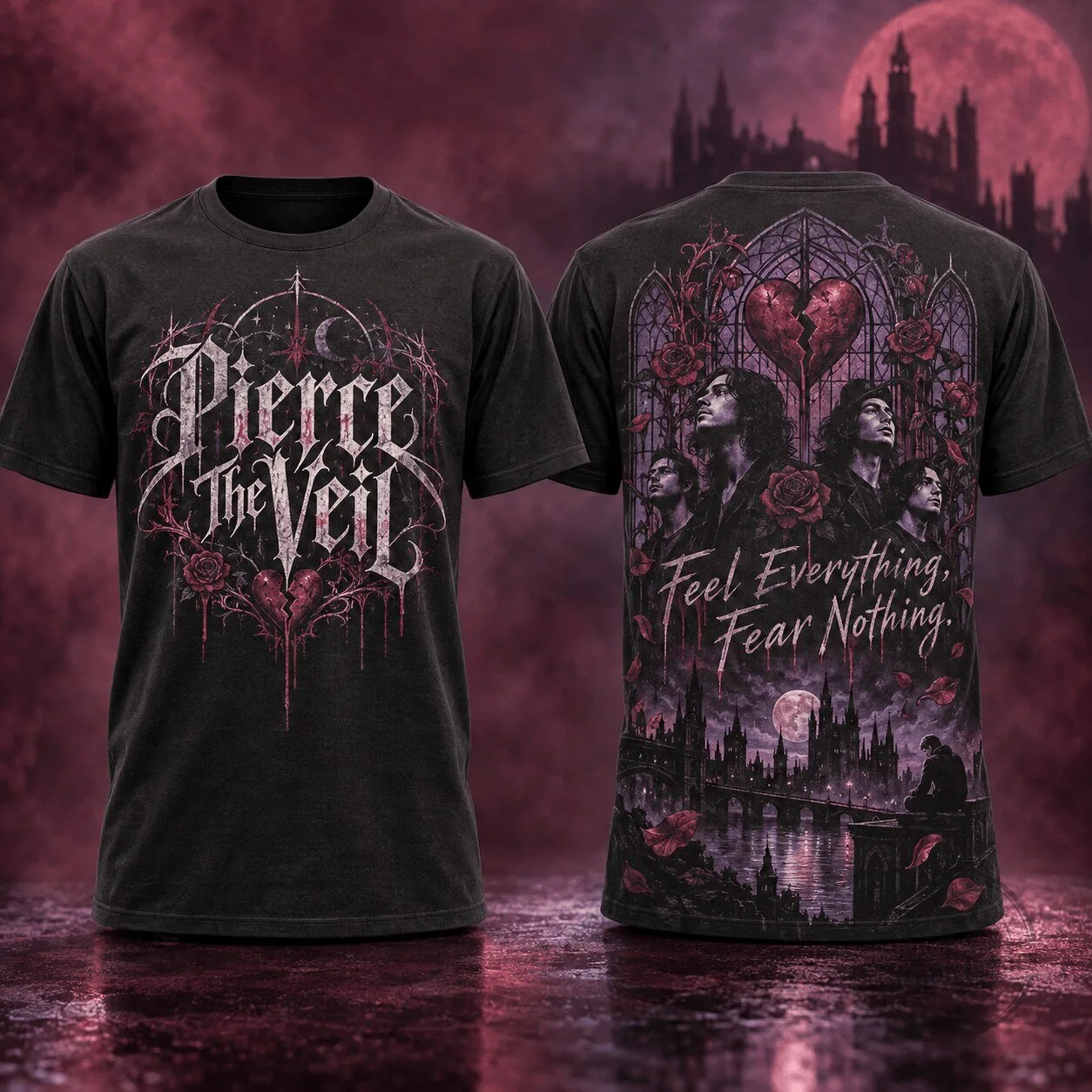 Pierce The Veil Feel Everything Fear Nothing Gothic Band T-Shirt