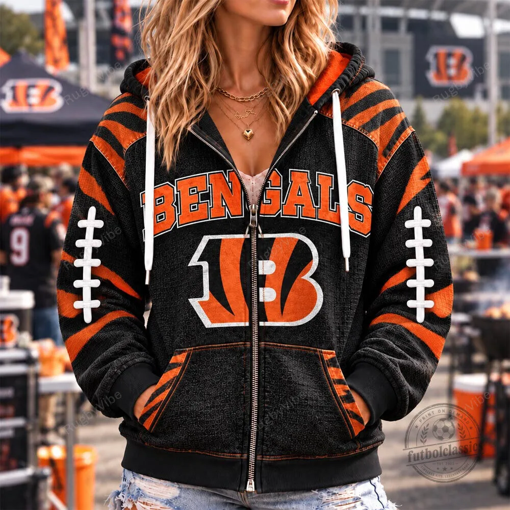 Cincinnati Bengals Football Team Black and Orange Striped Hoodie