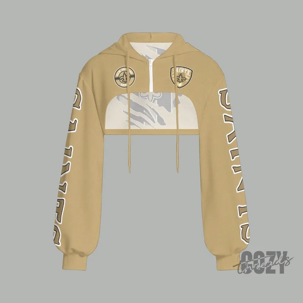 New Orleans Saints Women's Cropped Zip-Up Hoodie with Fleur-de-lis Logo 1 New Orleans Saints Women