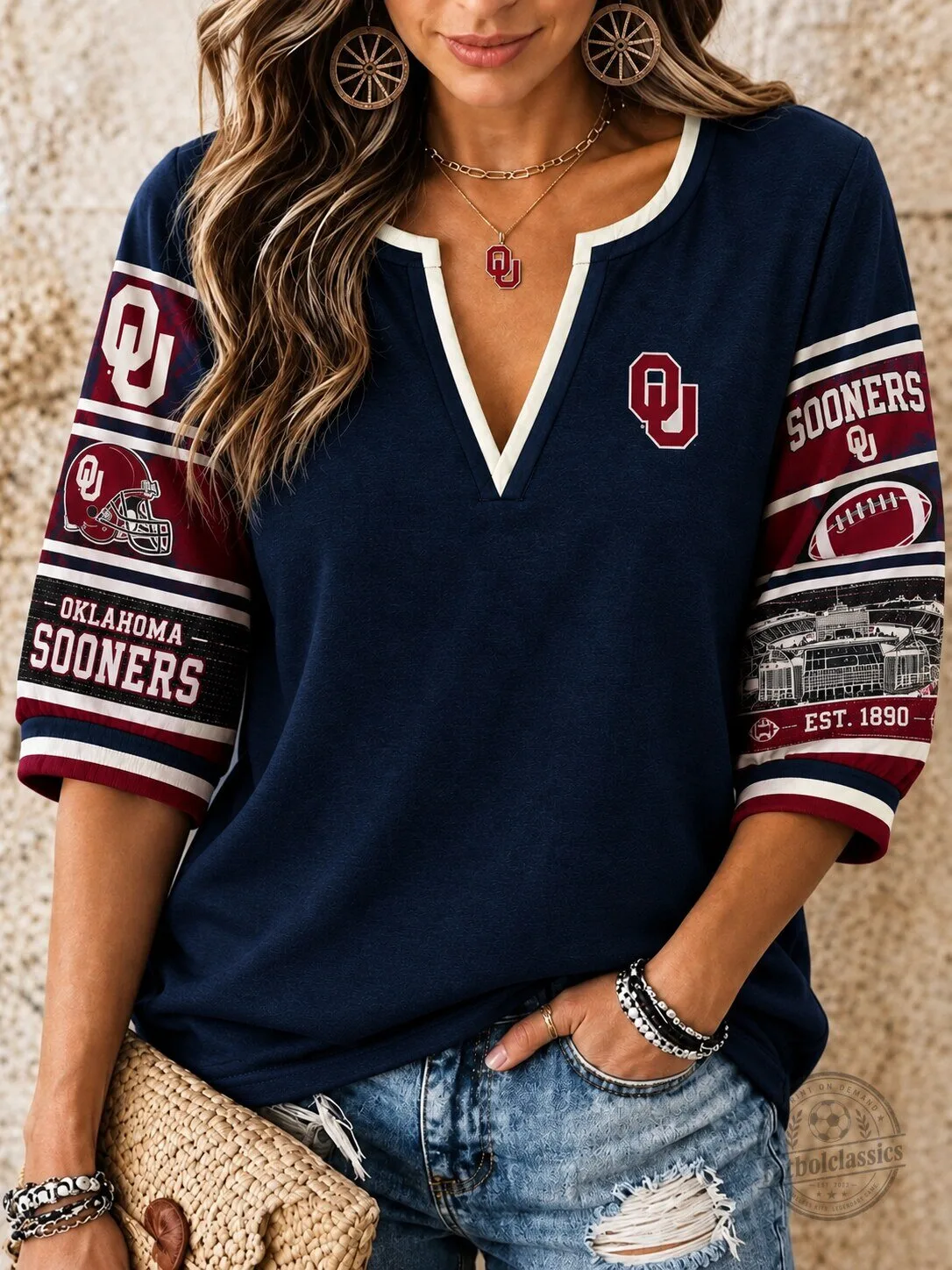 Oklahoma Sooners Women's V-Neck Short Sleeve Top