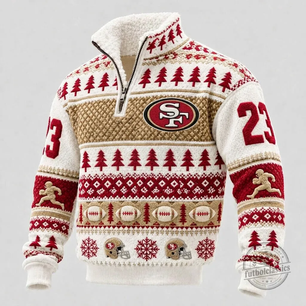 San Francisco 49ers Christmas Holiday Quarter-Zip Fleece Sweatshirt
