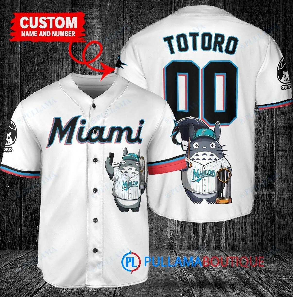 Miami Marlins Baseball Totoro Studio Ghibli World Series Trophy Baseball Jersey