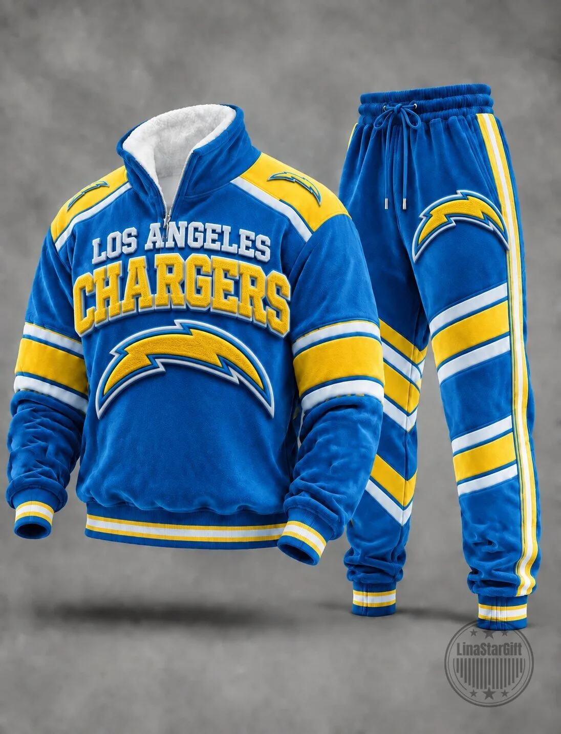 Los Angeles Chargers Football Team Quarter-Zip Pullover Sweatshirt and Sweatpants Set