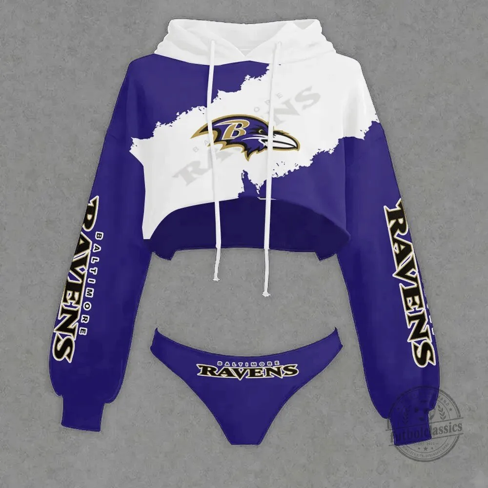 Cropped Hoodie and Panty Set for Women - Baltimore Ravens