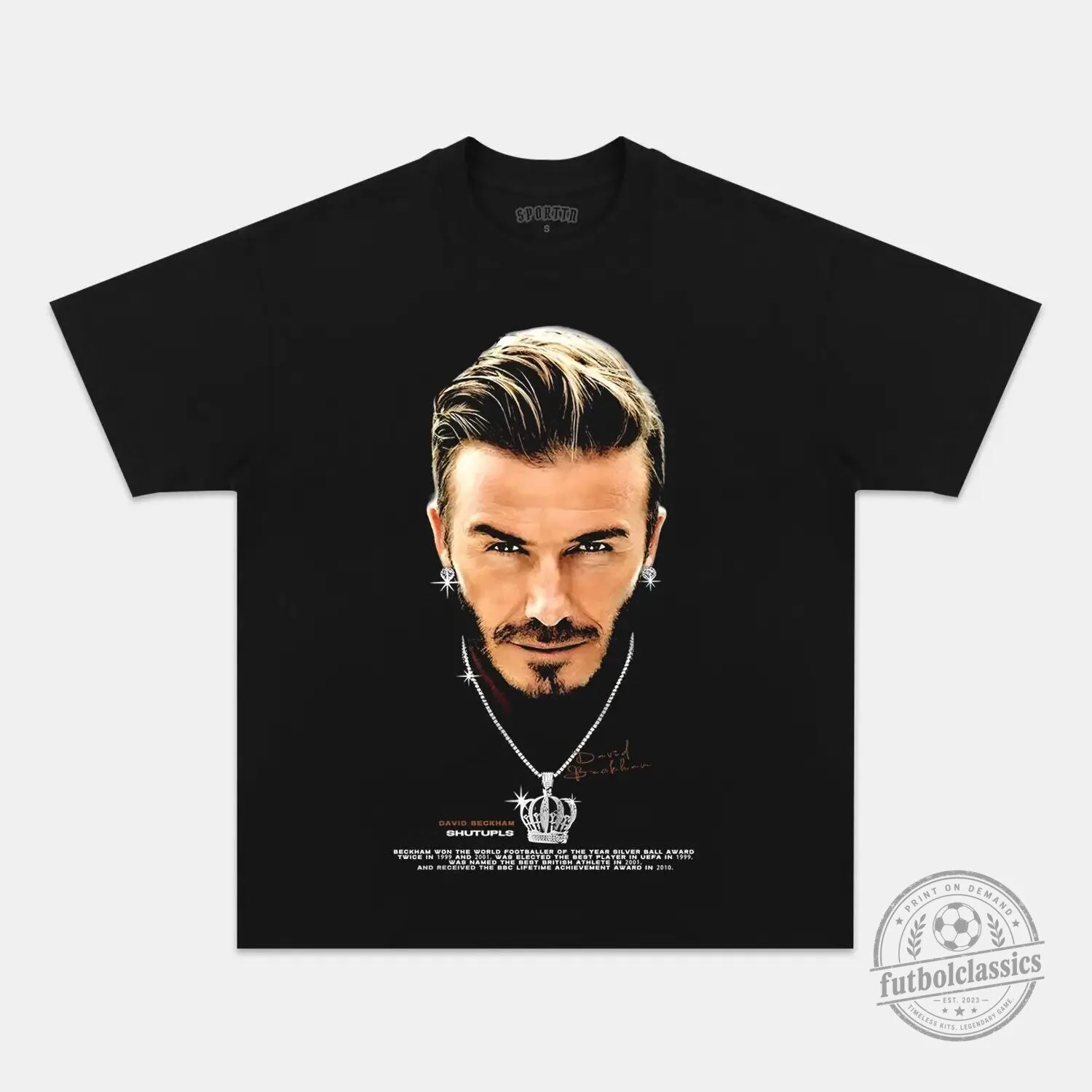 David Beckham Portrait Graphic Print Black Crewneck T-Shirt