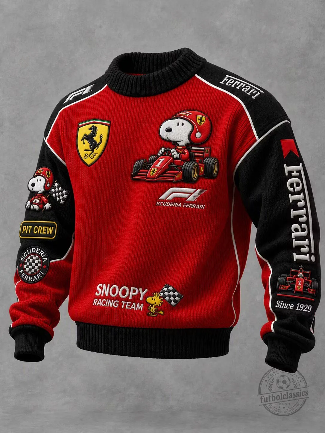 Snoopy Racing Team Ferrari Formula 1 Pit Crew Knitted Sweater